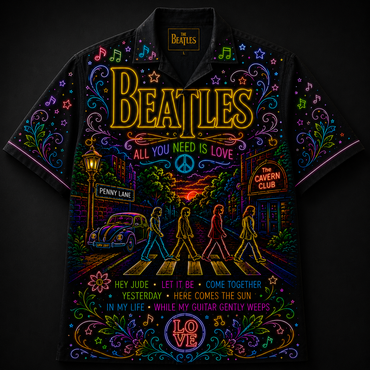The Beatles Hawaiian Shirt - Unisex Neon Light Abbey Road Button Up