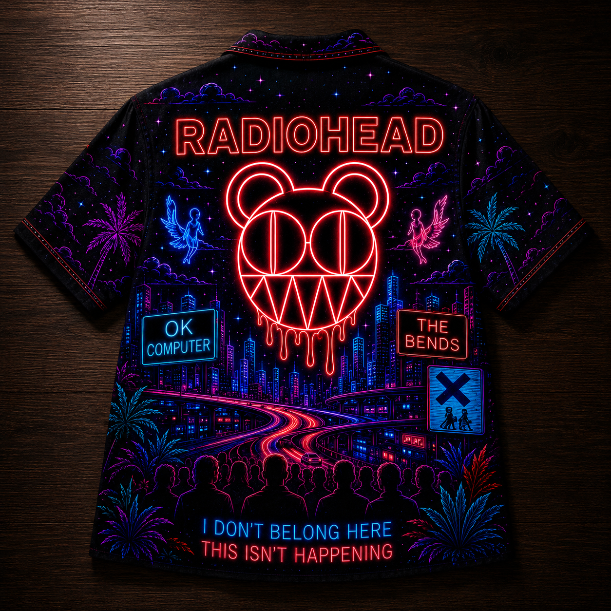 Radiohead Hawaiian Shirt - Unisex Neon Light Modified Bear Kid A Button Up