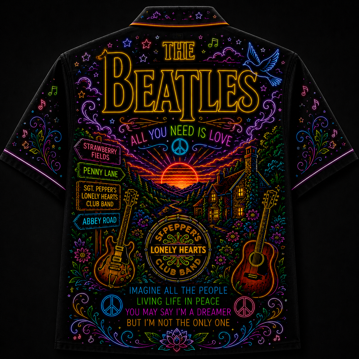 The Beatles Hawaiian Shirt - Unisex Neon Light Abbey Road Button Up
