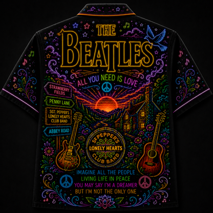 The Beatles Hawaiian Shirt - Unisex Neon Light Abbey Road Button Up