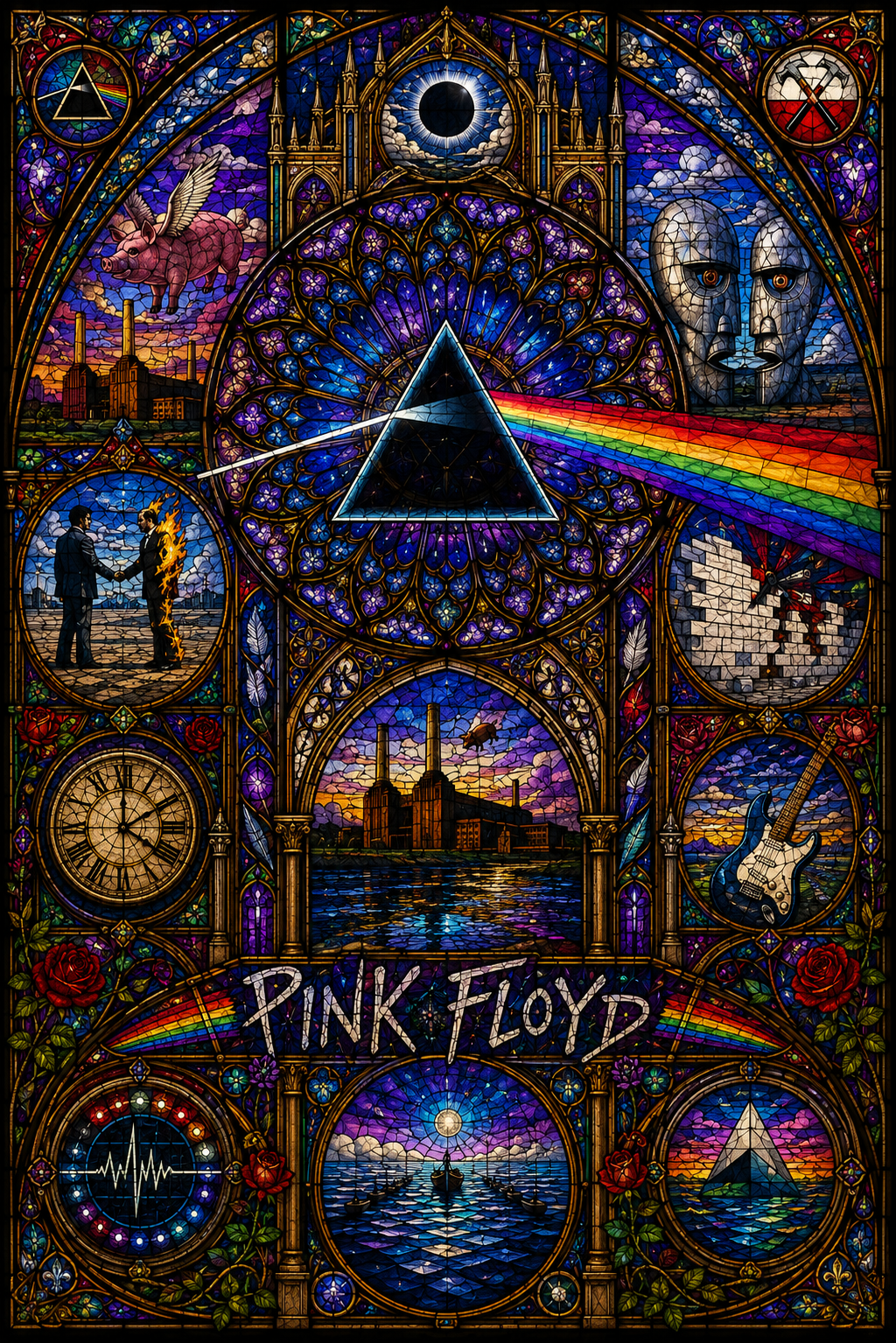 Pink Floyd Sherpa Blanket – Dark Side Of The Moon Stained Glass Throw Blanket