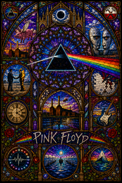 Pink Floyd Sherpa Blanket – Dark Side Of The Moon Stained Glass Throw Blanket
