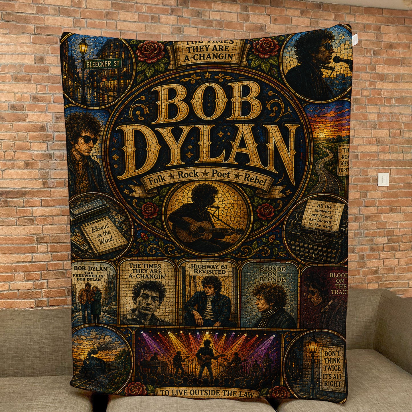 Bob Dylan Sherpa Blanket – Blowin' In The Wind Stained Glass Blanket