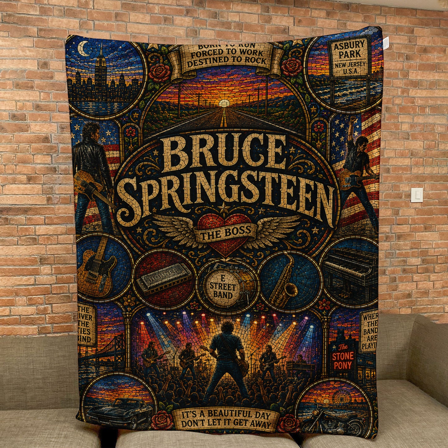 Bruce Springsteen Sherpa Blanket – Born To Run Stained Glass Blanket