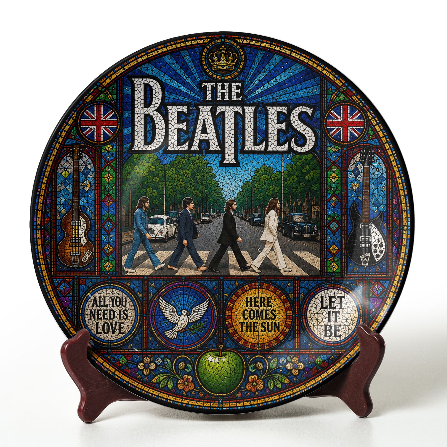 The Beatles Decorative Ceramic Plate with Stand – Stained Glass Abbey Road Rock Art Gift
