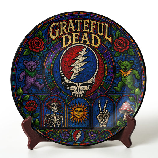 Grateful Dead Decorative Ceramic Plate with Display Stand – Classic Psychedelic Rock Gift
