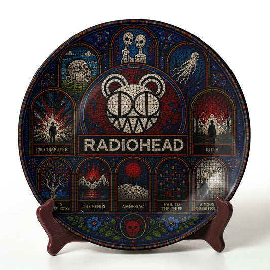 Radiohead Ceramic Display Plate with Stand – OK Computer & Kid A Stained Glass Decor