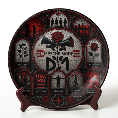 Depeche Mode Decorative Ceramic Plate with Stand – Stained Glass Synth Pop Rock Art Gift