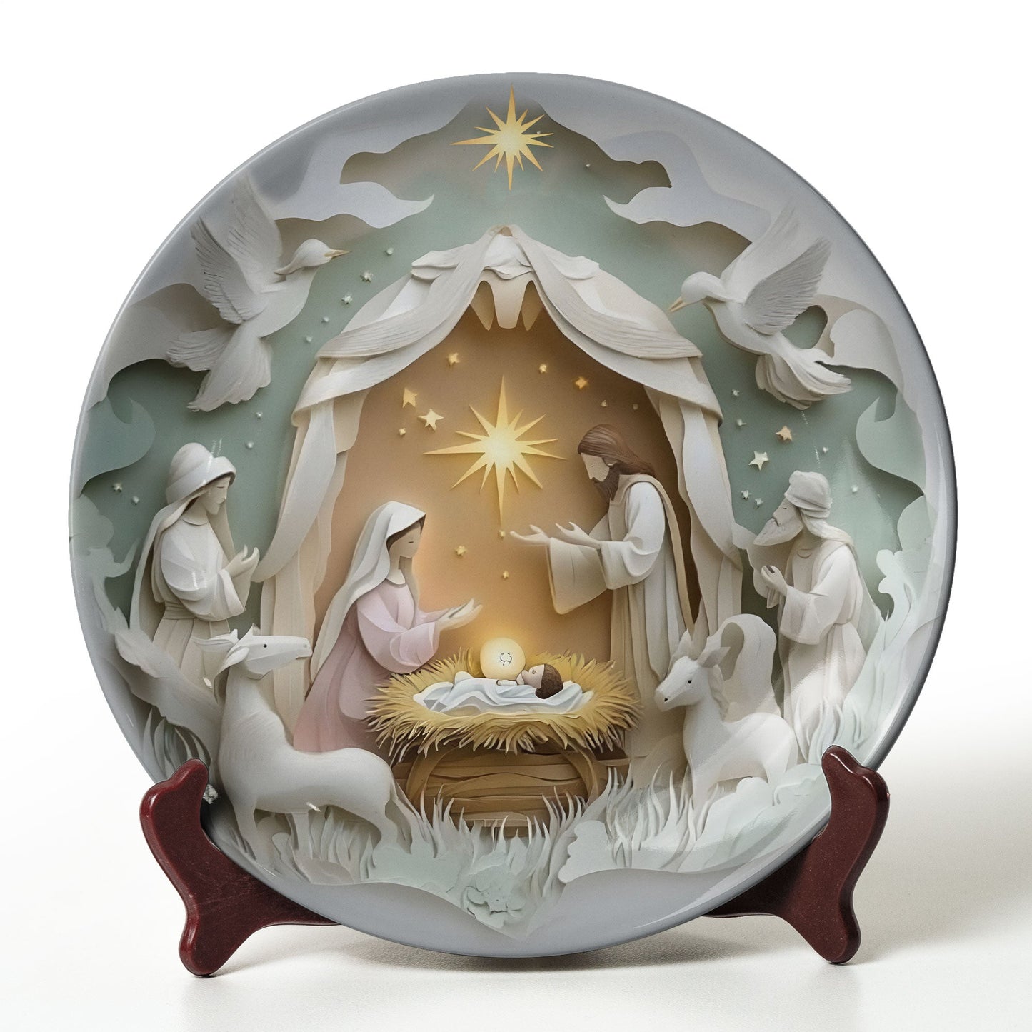 Peaceful Nativity Ceramic Plate – Handcrafted Holy Night Scene