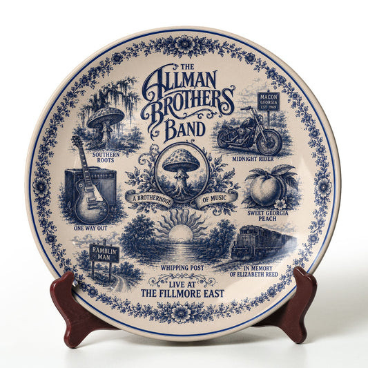 The Allman Brothers Band Decorative Ceramic Plate – Vintage Southern Rock Collector Plate, Music Lover Wall Art, Allman Brothers Fan Gift