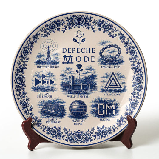 Depeche Mode Decorative Ceramic Plate – Vintage Blue Toile Collector Plate, Synth Pop Wall Art, Depeche Mode Fan Gift