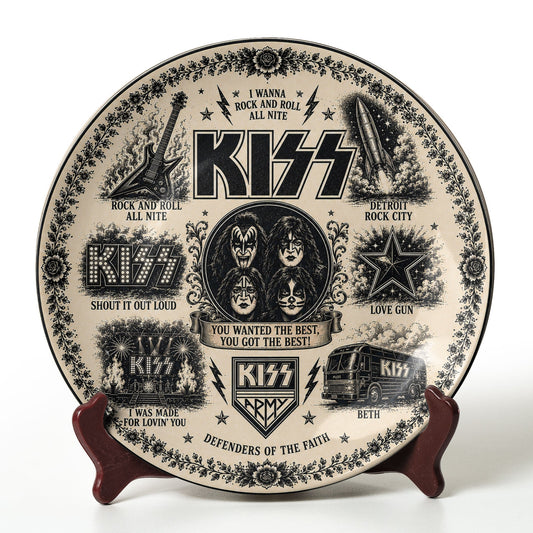 KISS Decorative Ceramic Plate – Vintage Rock Collector Plate, KISS Band Wall Art, Classic Rock Fan Gift