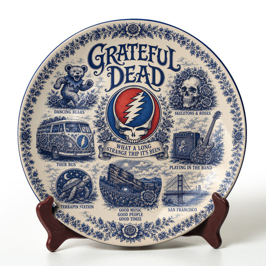 Grateful Dead Decorative Ceramic Plate – Vintage Music Collector Plate, Steal Your Face Wall Art, Grateful Dead Fan Gift