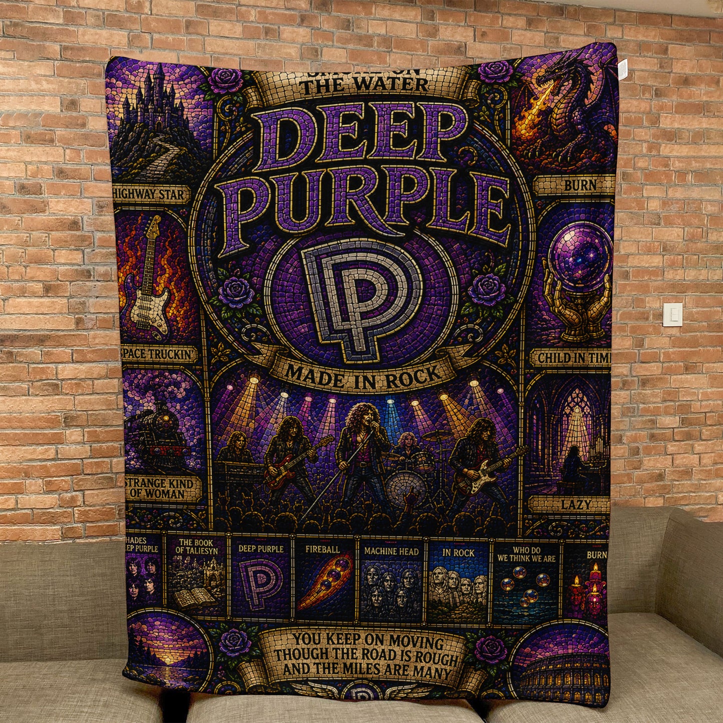 Deep Purple Band Sherpa Blanket – Machine Head & Burn Gothic Stained Glass Blanket