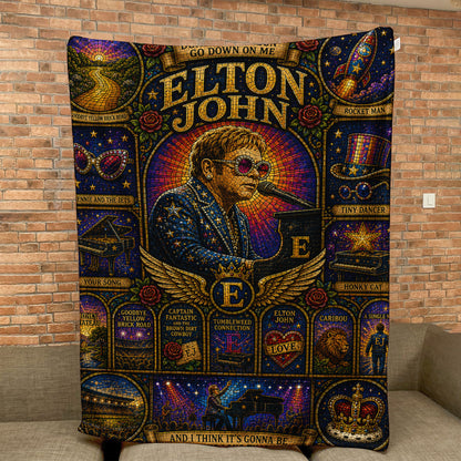 Elton John Sherpa Blanket – Rocket Man Stained Glass Glam Rock Piano Throw Blanket