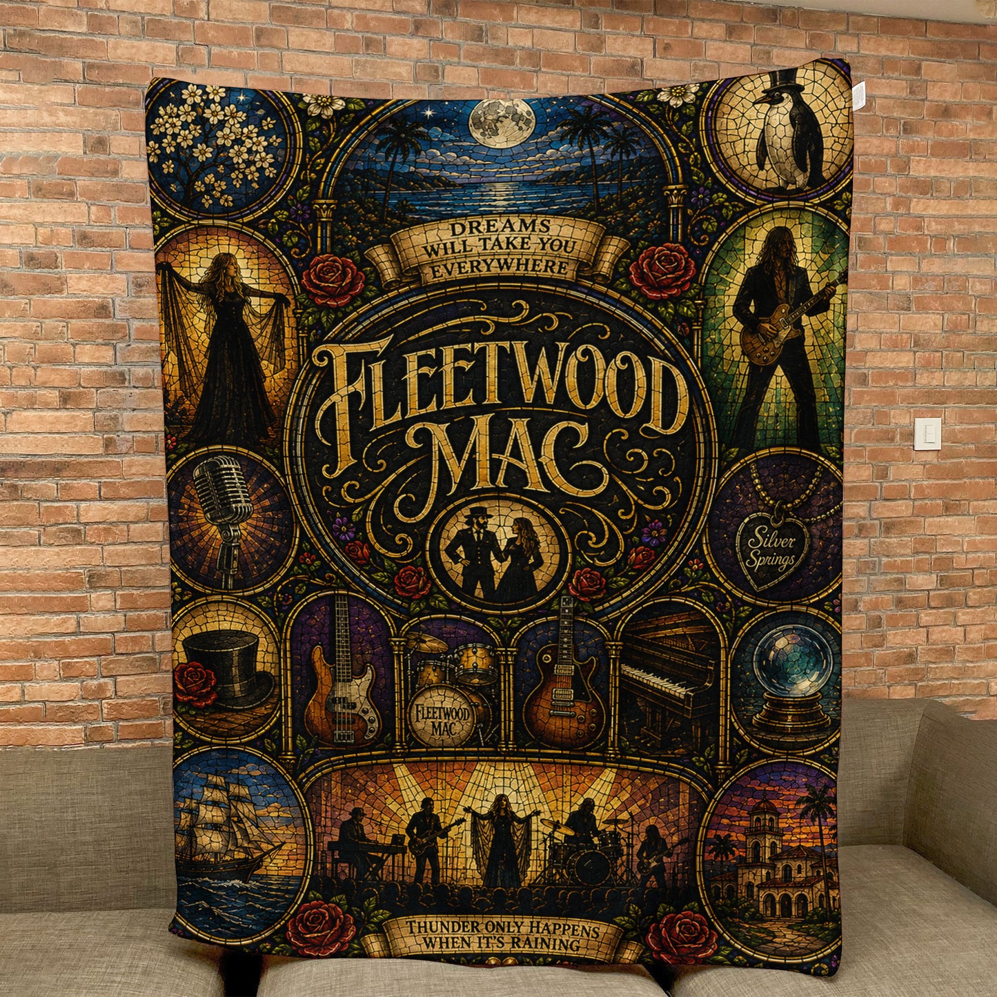 Fleetwood Mac Sherpa Blanket – Dreams Stained Glass Classic Rock Throw Blanket