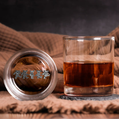 Dancing Bears Engraved Whiskey Glass –  Psychedelic Bears Design  ( With Gift Box )