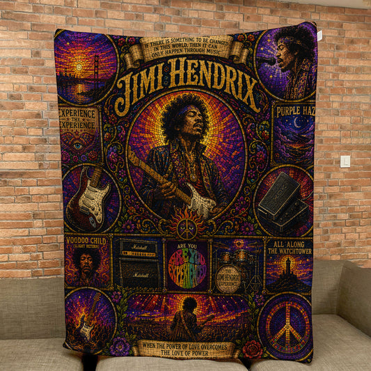 Jimi Hendrix Sherpa Blanket – Purple Haze Stained Glass Psychedelic Rock Blanket
