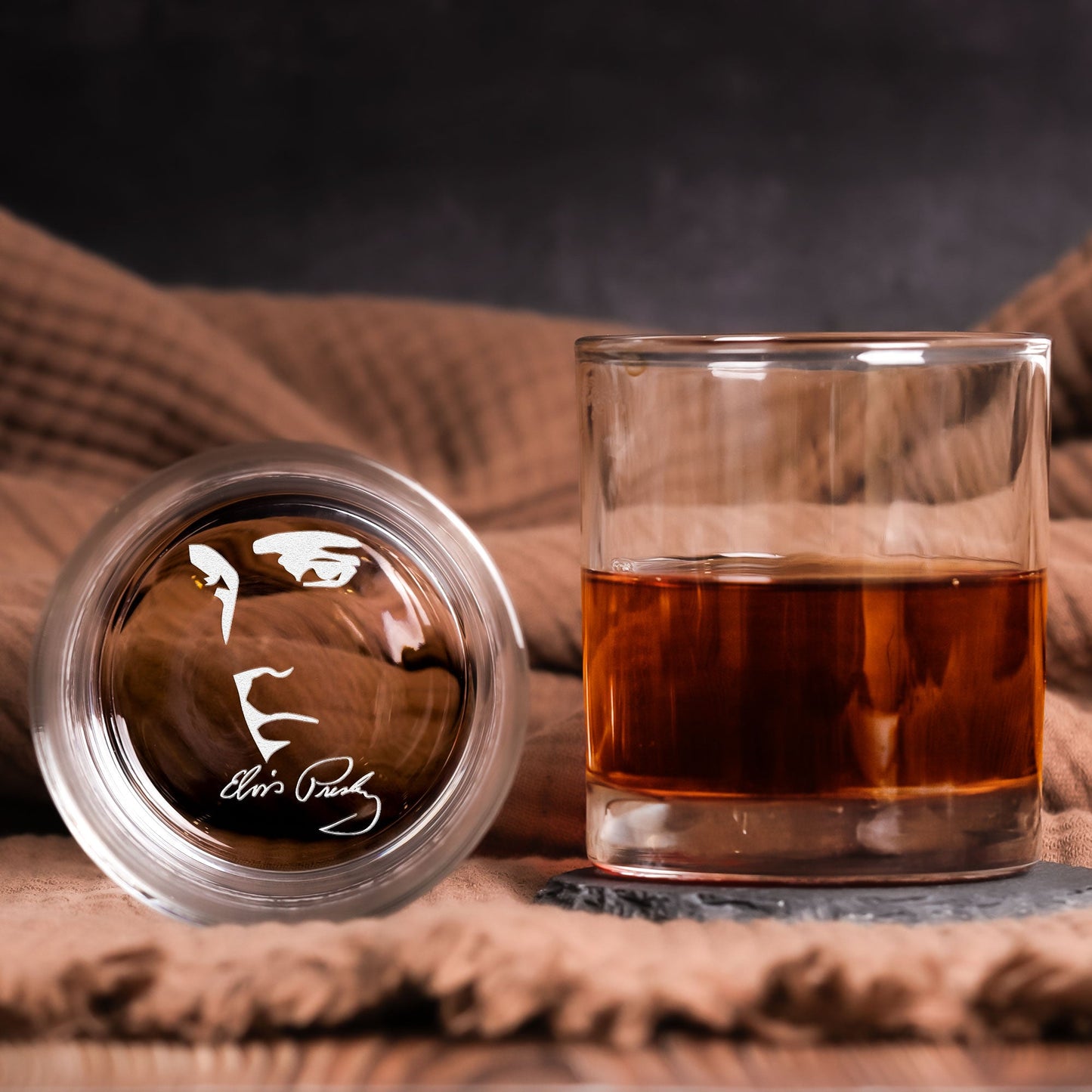 Elvis Presley Inspired Engraved Whiskey Glass – King of Rock Design ( With Gift Box)