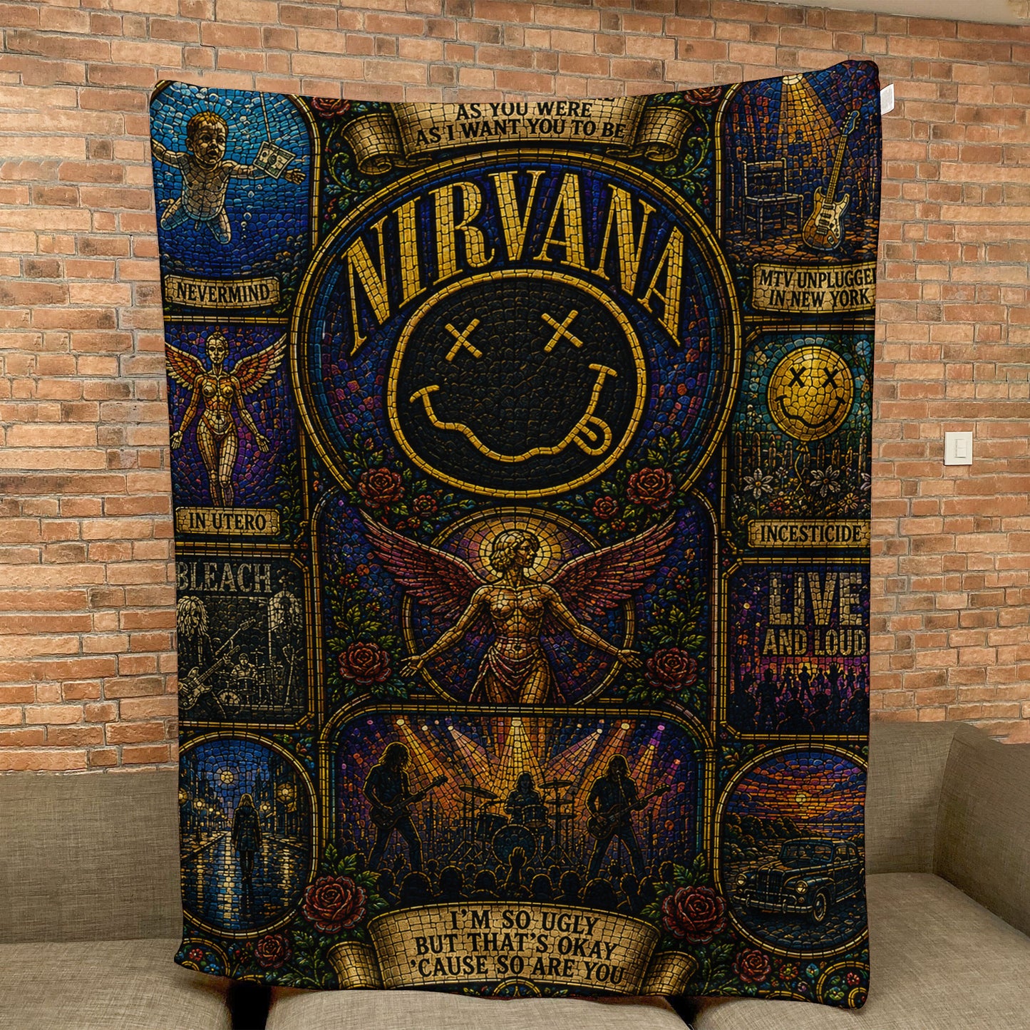 Nirvana Band Sherpa Blanket – Smells Like Teen Spirit Stained Glass Blanket