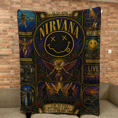 Nirvana Band Sherpa Blanket – Smells Like Teen Spirit Stained Glass Blanket