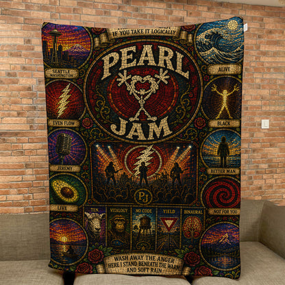 Pearl Jam Band Sherpa Blanket – Alive Stained Glass Grunge Rock Throw Blanket