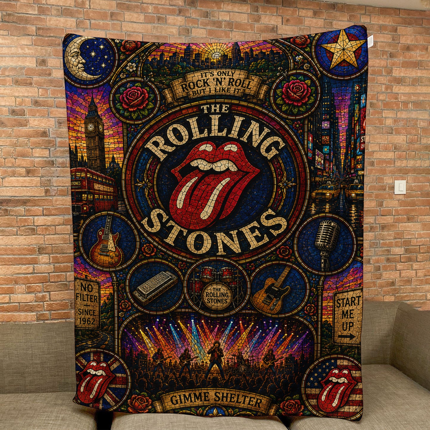 The Rolling Stones Sherpa Blanket – Tongue and Lips Logo Stained Glass Blanket