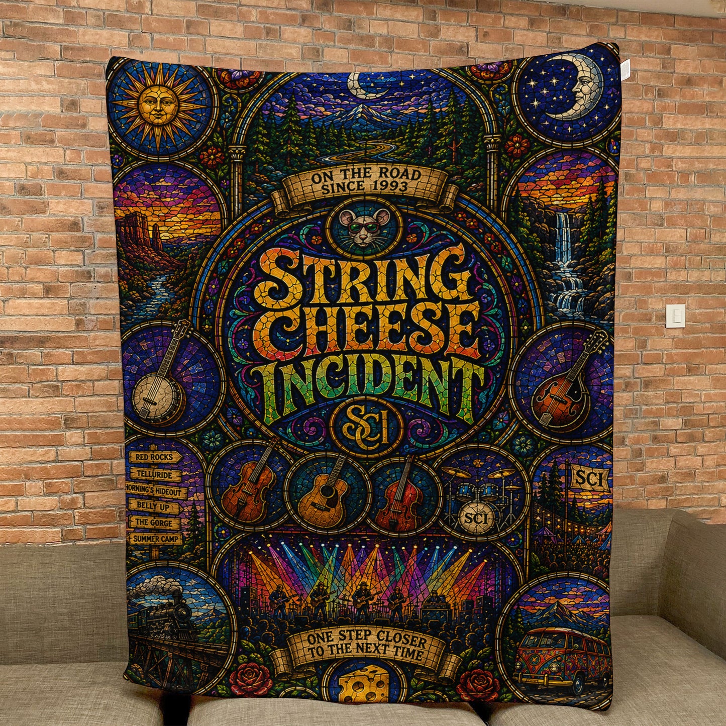 The String Cheese Incident Sherpa Blanket – On The Road Stained Glass Blanket