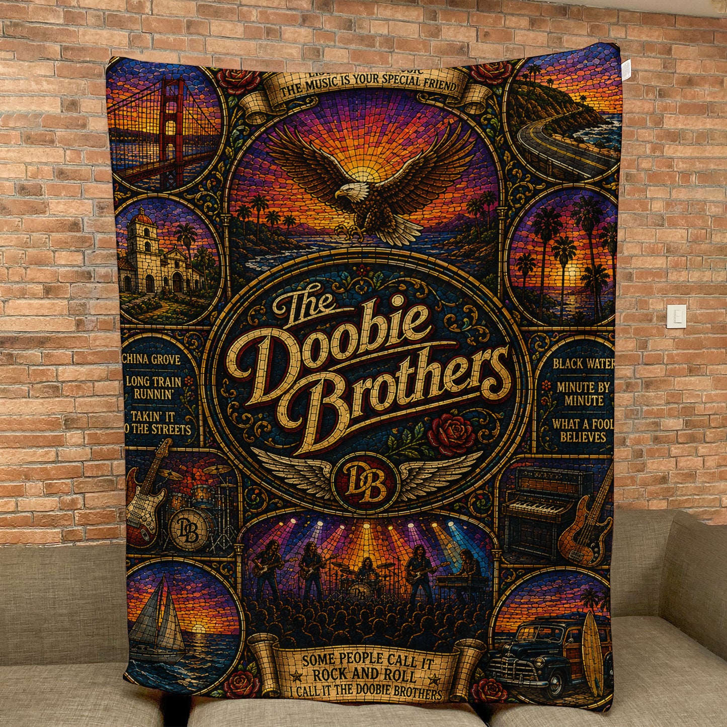 The Doobie Brothers Sherpa Blanket – Listen To The Music Stained Glass Blanket