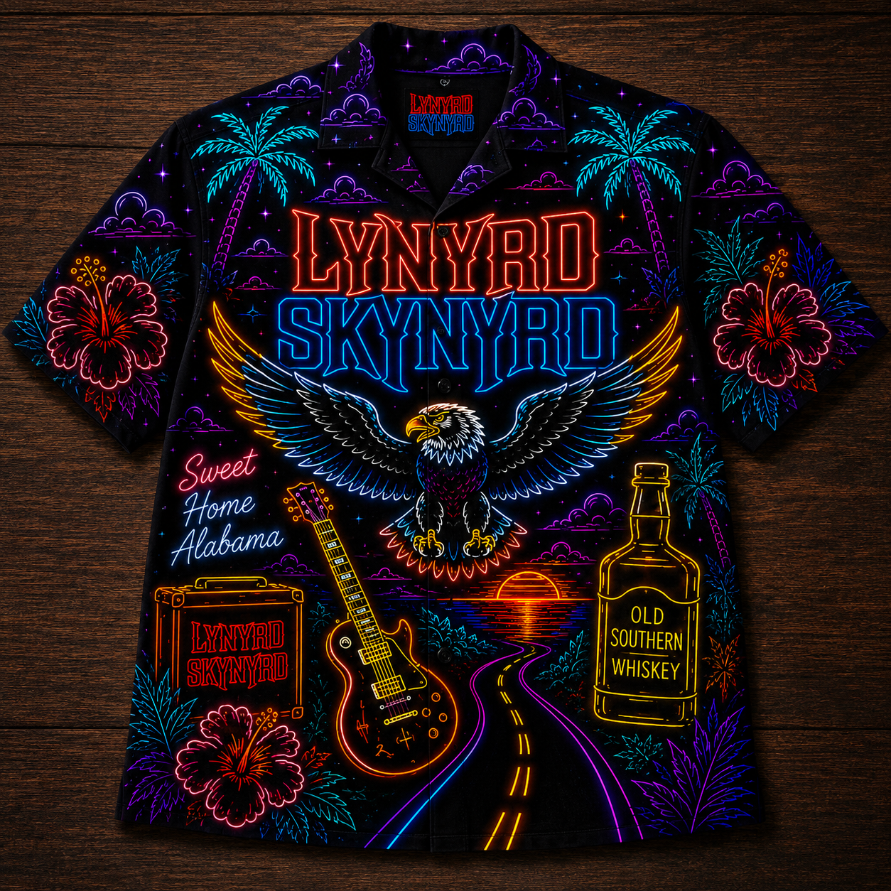 Lynyrd Skynyrd Band Neon Hawaiian Shirt - Punk Rock Band All Over Print Hawaiian Shirt