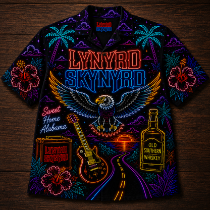 Lynyrd Skynyrd Band Neon Hawaiian Shirt - Punk Rock Band All Over Print Hawaiian Shirt