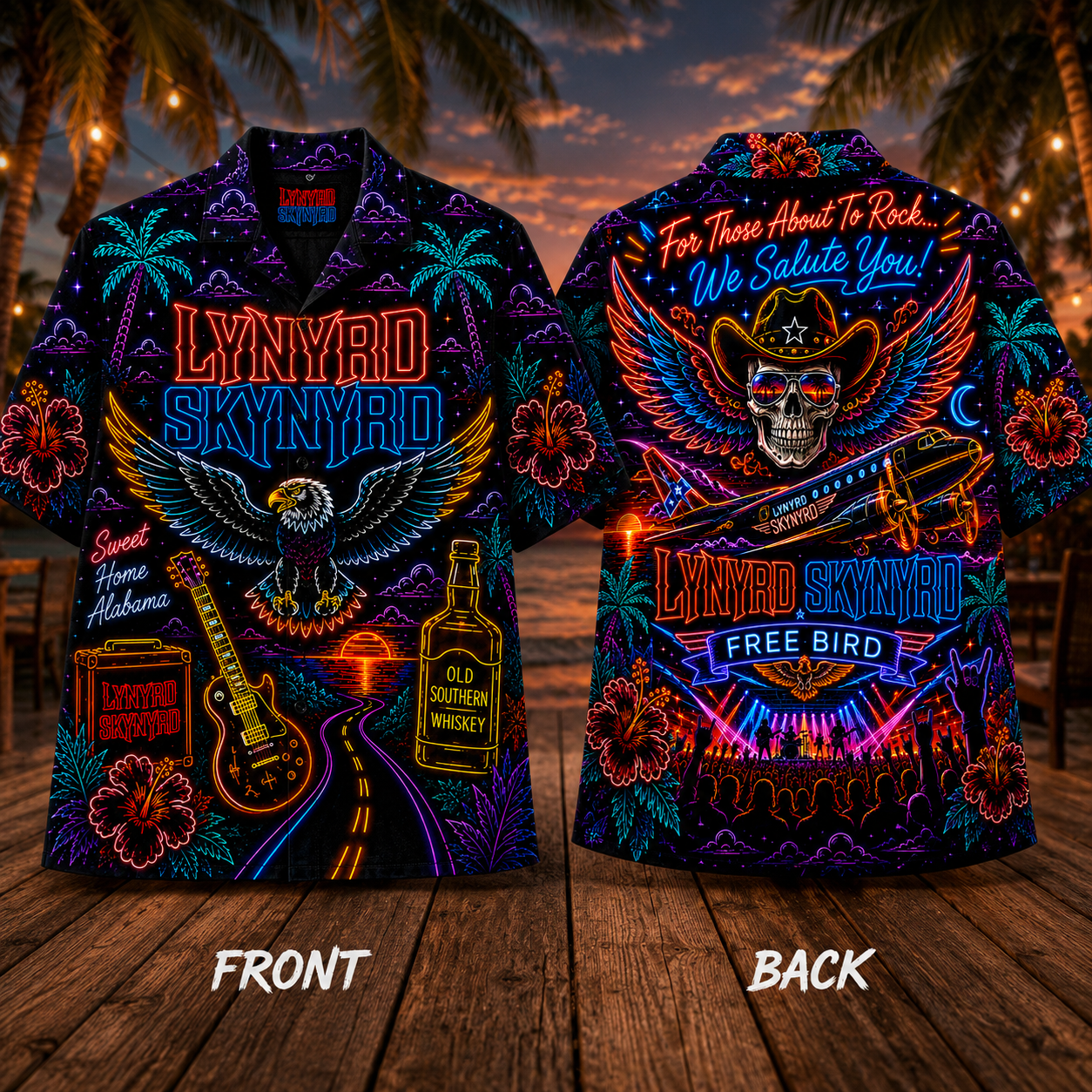 Lynyrd Skynyrd Band Neon Hawaiian Shirt - Punk Rock Band All Over Print Hawaiian Shirt