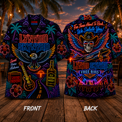 Lynyrd Skynyrd Band Neon Hawaiian Shirt - Punk Rock Band All Over Print Hawaiian Shirt