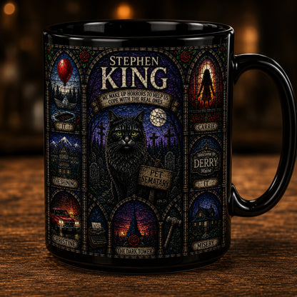Stephen King Mug – Stained Glass Horror Books Pet Sematary IT Ceramic Coffee Cup