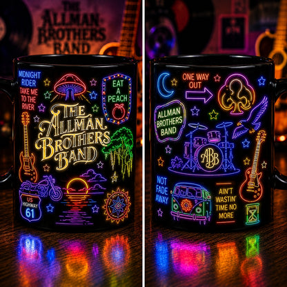 The Allman Brothers Band Neon Sign Mug – Glowing Eat A Peach Southern Rock Coffee Cup