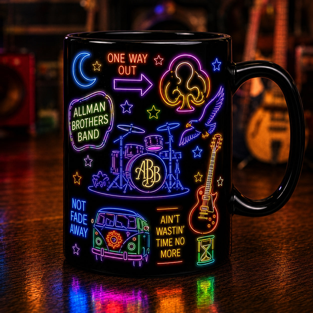 The Allman Brothers Band Neon Sign Mug – Glowing Eat A Peach Southern Rock Coffee Cup