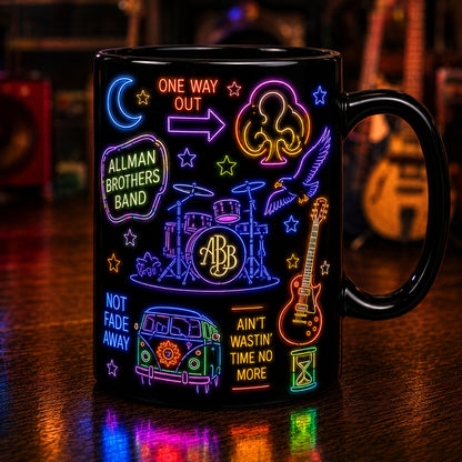 The Allman Brothers Band Neon Sign Mug – Glowing Eat A Peach Southern Rock Coffee Cup