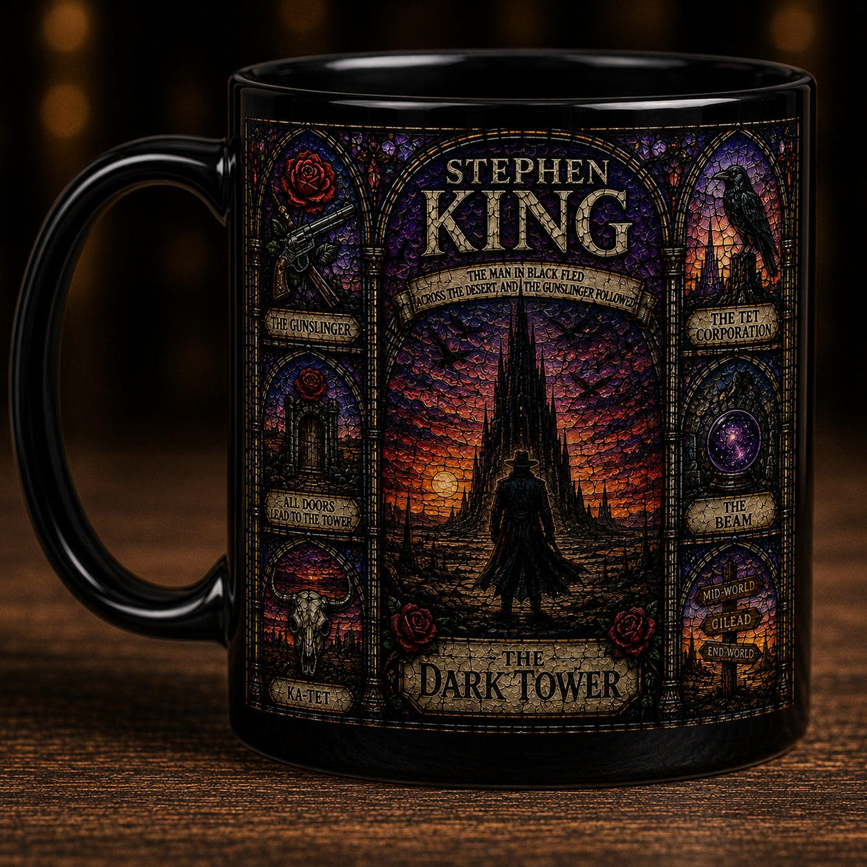 Stephen King Dark Tower Ceramic Mug – Gothic Stained Glass Ka-Tet Roland Fan Gift
