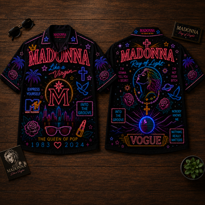 Madonna Hawaiian Shirt - Unisex Neon Light Vogue Disco Ball Button Up