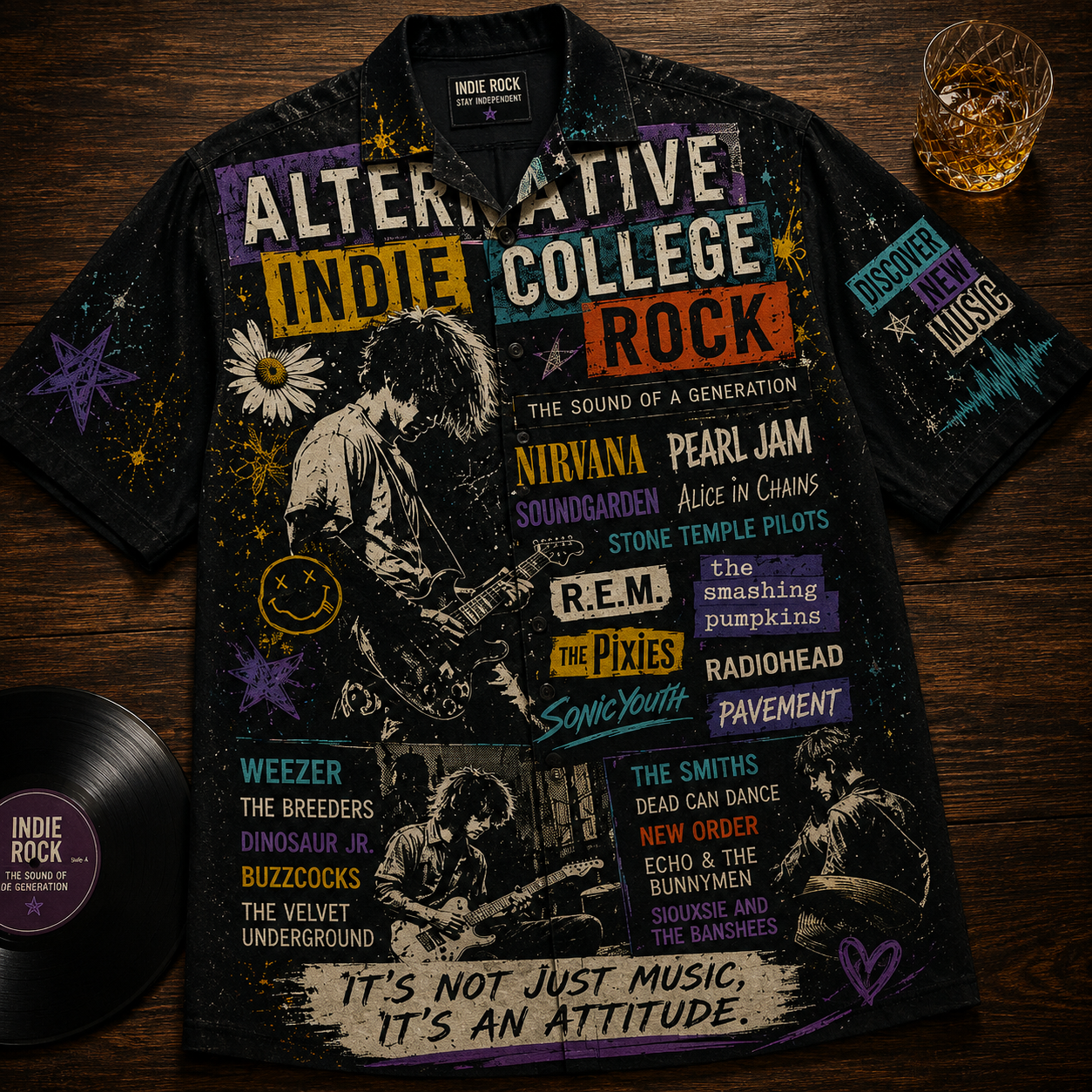 Alternative Indie Rock Hawaiian Shirt - Unisex Casual Stay Independent Festival Button Up
