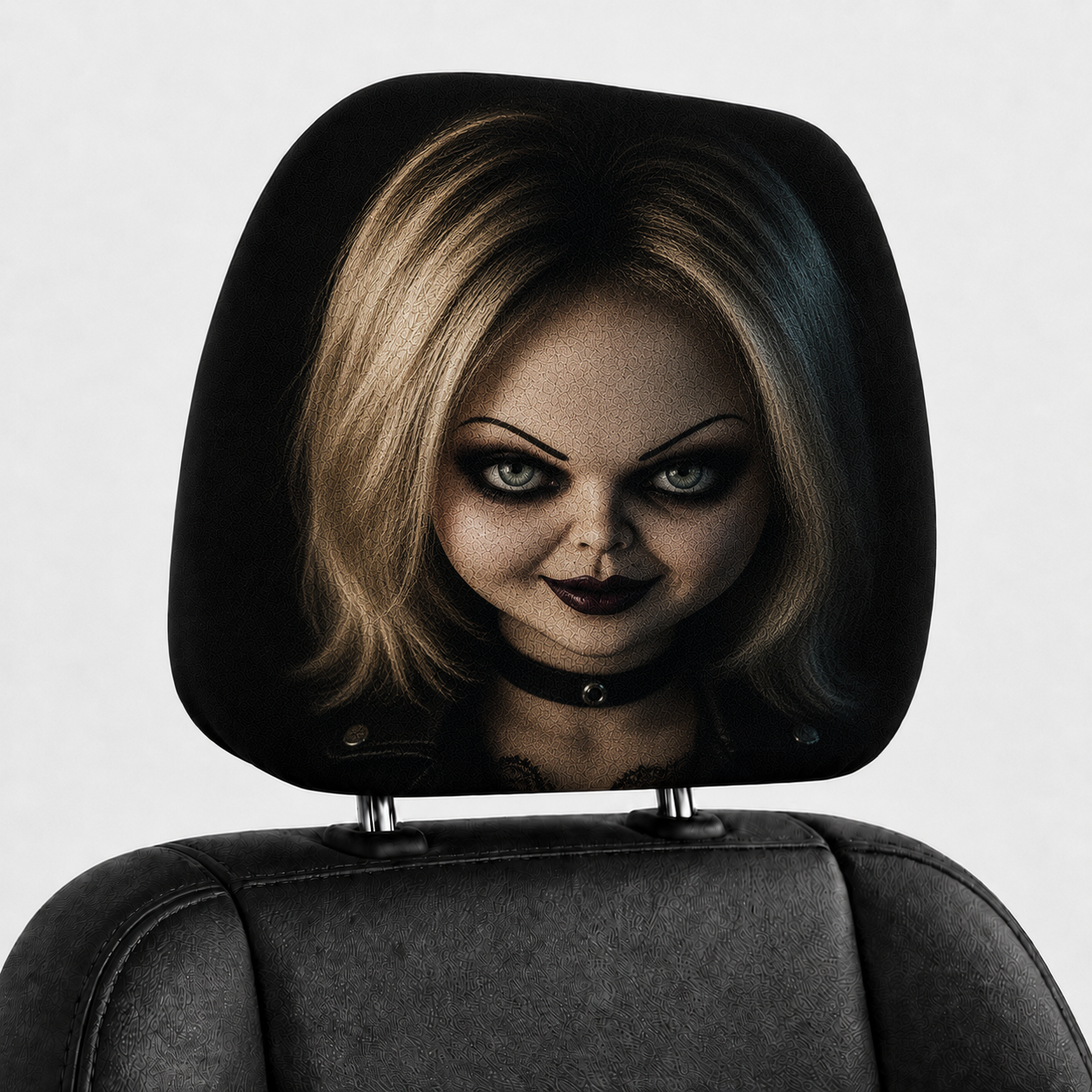 Chucky & Tiffany Horror Car Headrest Cover Set – Spooky Horror Couple Car Accessory Set