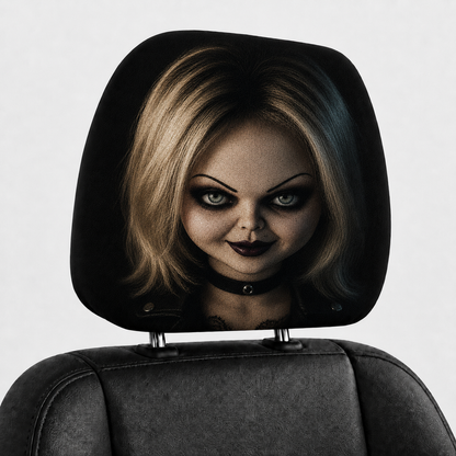Chucky & Tiffany Horror Car Headrest Cover Set – Spooky Horror Couple Car Accessory Set