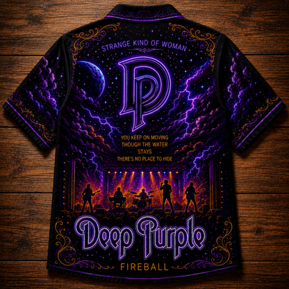 Deep Purple Hawaiian Shirt - Unisex Neon Light DP Monogram Guitar Button Up