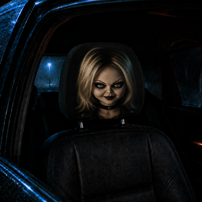 Chucky & Tiffany Horror Car Headrest Cover Set – Spooky Horror Couple Car Accessory Set