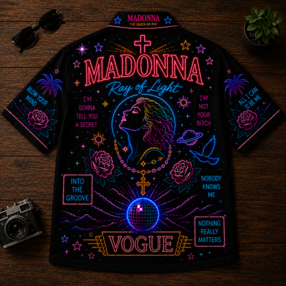 Madonna Hawaiian Shirt - Unisex Neon Light Vogue Disco Ball Button Up