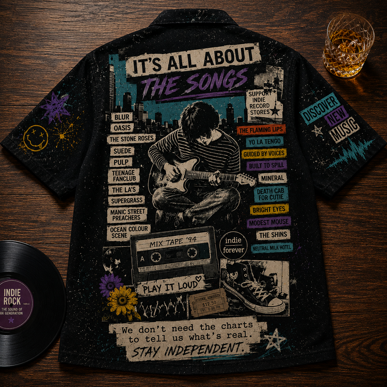 Alternative Indie Rock Hawaiian Shirt - Unisex Casual Stay Independent Festival Button Up