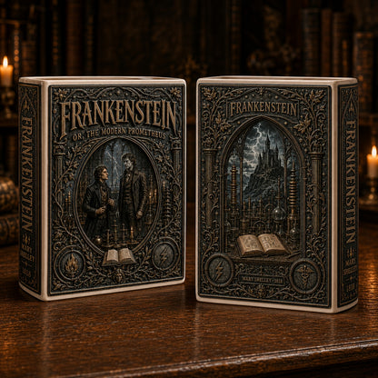 Frankenstein Mary Shelley Ceramic Book Vase - Gothic Horror Home Decor & Bookish Gift
