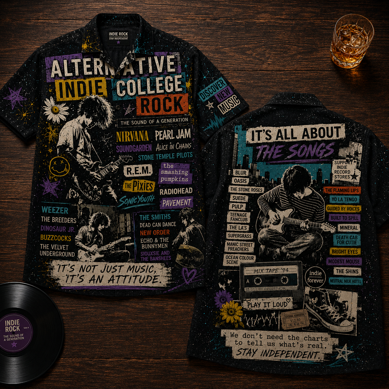 Alternative Indie Rock Hawaiian Shirt - Unisex Casual Stay Independent Festival Button Up