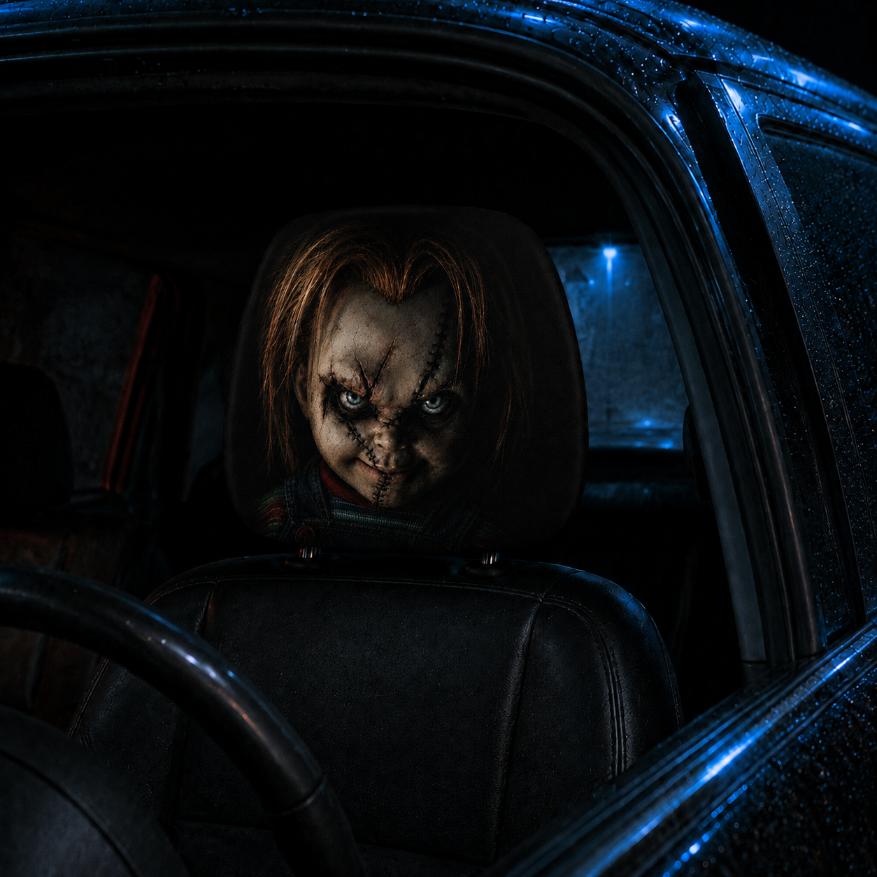 Chucky & Tiffany Horror Car Headrest Cover Set – Spooky Horror Couple Car Accessory Set