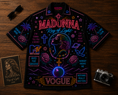 Madonna Hawaiian Shirt - Unisex Neon Light Vogue Disco Ball Button Up